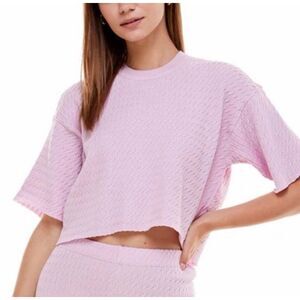 WAYF '98 Idol Boxy Tee Lavender Knit Cropped Cable Knit Blouse Top Short Sleeve